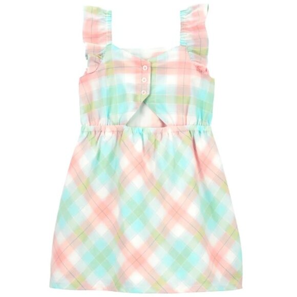 Toddler Girls Carter's Cotton Plaid Flutter Dress Size 4T Pastels NWT - Picture 2 of 7